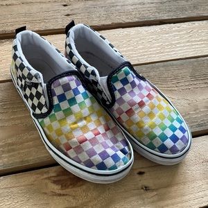 Rainbow Checkered Vans Girls Size 3